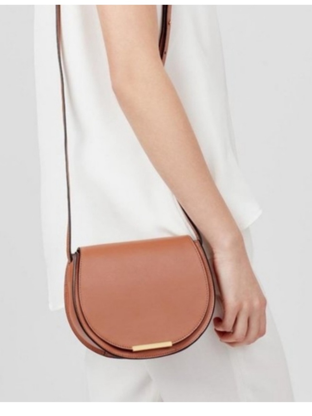 Cuyana mini flap saddle bag leather crossbody shoulder purse caramel tan camel - Picture 15 of 15